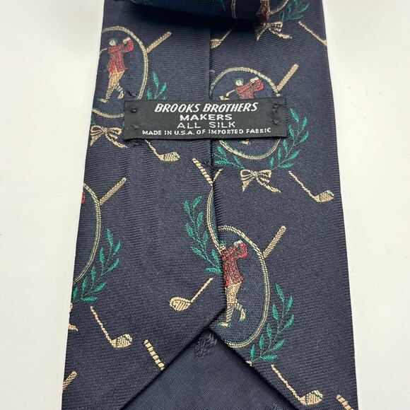 Vintage Brooks Brothers Silk Tie Made in USA Navy Blue Golf Golfer Clubs Pattern - Picture 3 of 3